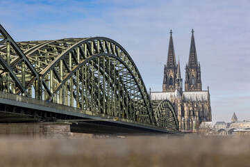 Famous bridge and historical cathedral in Cologne, Germany