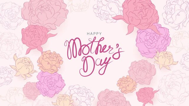 Happy mother's day. Hand-drawn text and stylized flowers. Looped congratulatory video.