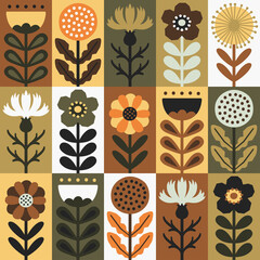 Scandinavian style floral rectangular autumn vector pattern. Part five. - 503001813