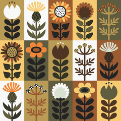 Scandinavian style floral rectangular autumn vector pattern. Part four. - 503001821