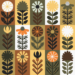 Scandinavian style floral rectangular autumn vector pattern. Part three. - 503001822