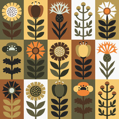 Scandinavian style floral rectangular autumn vector pattern. Part two. - 503001829