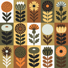 Scandinavian style floral rectangular autumn vector pattern. Part one. - 503001831