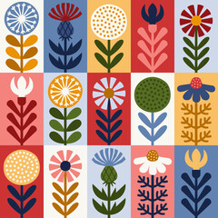 Scandinavian style floral rectangular summer vector pattern. Part six. - 503001836