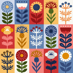 Scandinavian style floral rectangular summer vector pattern. Part five. - obrazy, fototapety, plakaty