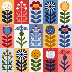 Scandinavian style floral rectangular summer vector pattern. Part four. - 503001850