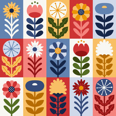 Scandinavian style floral rectangular summer vector pattern. Part three. - 503001854