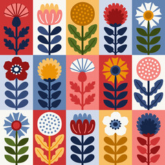 Scandinavian style floral rectangular summer vector pattern. Part two.