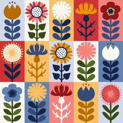 Scandinavian style floral rectangular summer vector pattern. Part one. - 503001866