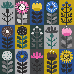 Scandinavian style floral rectangular vector pattern. Part four.