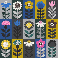 Scandinavian style floral rectangular vector pattern. Part three. - 503001896