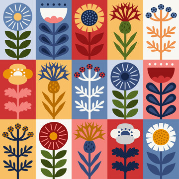 Scandinavian style floral rectangular summer vector pattern. Part five.
