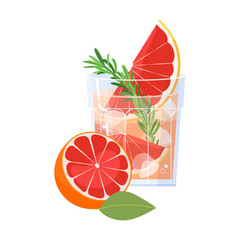 Rosemary greyhound cocktail vector with grapefruit isolated on white background. Spring, summer alcohol drink flat illustration
