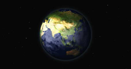 Earth globe rotating world view from space 3d illustration