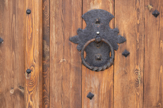 old wooden brown door.close up