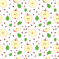 Red apple seamless pattern. Hand drawn slice of apples pattern