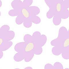 Seamless pattern with pink daisy flowers. Cute blossom floral vector background in y2k aesthetic. 90s, 00s style.