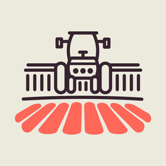 Tractor processes the earth a rural landscape icon