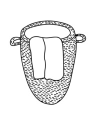 Doodle laundry basket illustration. Vector wicker laundry basket with towel.
