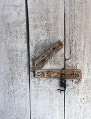 wooden door on old village house lock, village house door,