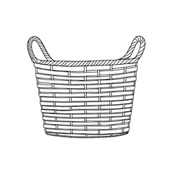wicker basket for cat and flowers, vector clipart