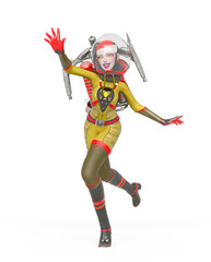 vintage astronaut girl is running in pin up style