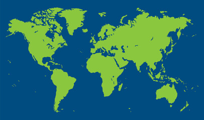 Fototapeta na wymiar green plane map of the world on white background