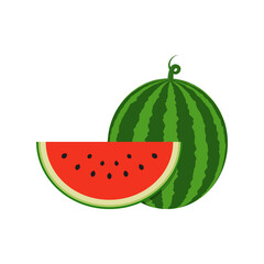 Juicy watermelon with slice. Vector illustration. 