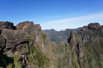 The spectacular view of the scenic mountains at Pico do Arieiro, the third highest point in...