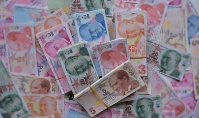 Turkish lira. Background money. Stack of money.