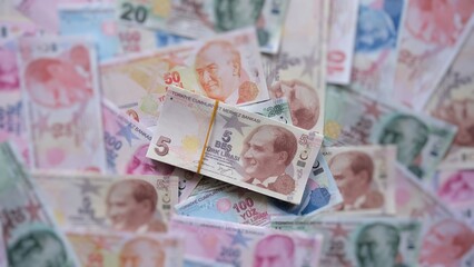 Turkish lira. Background money. stack of money. 5 TL