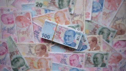 Turkish lira. Background money. stack of money. 100 TL