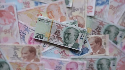 Turkish lira. Background money. stack of money. 20 TL