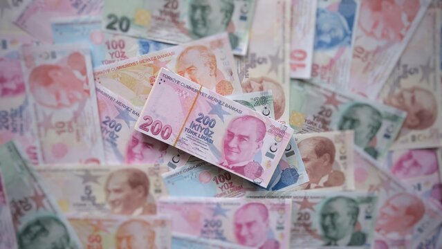 Turkish lira. Background money. stack of money. 200 TL