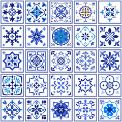 Set of azulejos portuguese traditional ornamental tiles