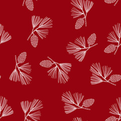 Ponderosa pine cones and branches. Christmas seamless pattern