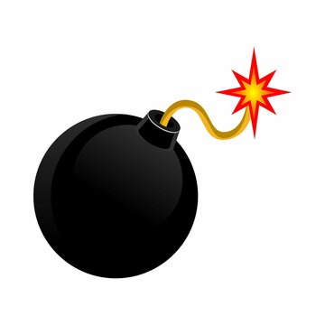 vector illustration of a bomb icon with a burning wick, black color