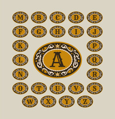 Western Style Cowboy Belt Buckle Alphabet Monogram Master Collection Set
