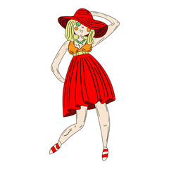 The girl in the hat. Isolated on a white background