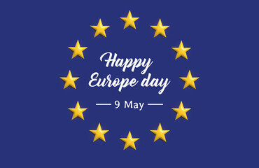 3D illustration  of the Day of Europe on May 9 with the Europe flag and white text