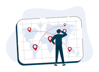 Glocalization as market trade adaption to local customers tiny person concept.