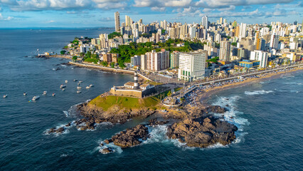 Farol da Barra Forte Santo Antônio Salvador Bahia Praia Mar Baía de Todos os Santos Nordeste Pôr do Sol Pedras Atlântico Barcos Histórico © Pedro
