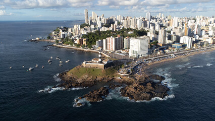 Farol da Barra Forte Santo Antônio Salvador Bahia Praia Mar Baía de Todos os Santos Nordeste Pôr do Sol Pedras Atlântico Barcos Histórico © Pedro