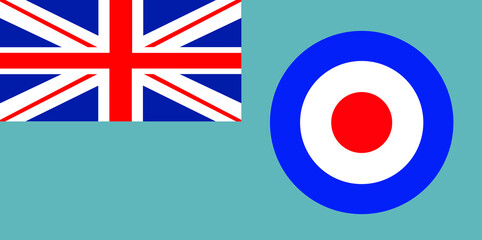 Royal Air Force flag vector illustration. RAF flag badge symbol. UK military seal. Combat aircraft banner of Great Britain. British WW2 airplane memories.