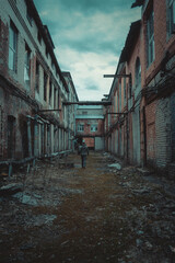 Abandoned red brick factory, photo in the afternoon