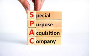 SPAC special purpose acquisition company symbol. Concept words SPAC special purpose acquisition company on beautiful white background. Business SPAC special purpose acquisition company concept.