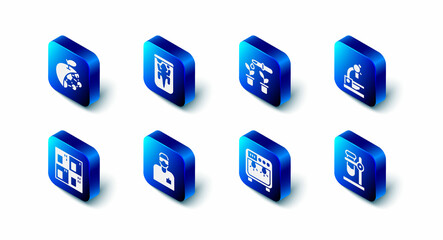 Set Experimental animal, Pipette and plant, Microscope, Test tube flask on stand, Biosafety box, Laboratory assistant, Periodic table and Biological structure icon. Vector