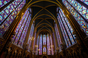 The stained glass windows inside the upper chapel of Sainte-Chapelle the Royal Chapel on the Ile de...