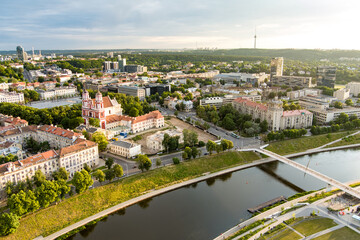 Fototapeta na wymiar Aerial view of Vilnius Old Town, one of the largest surviving medieval old towns in Northern Europe. Summer landscape of Old Town of Vilnius, Lithuania