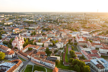 Obraz premium Aerial view of Vilnius Old Town, one of the largest surviving medieval old towns in Northern Europe. Summer landscape of Old Town of Vilnius, Lithuania